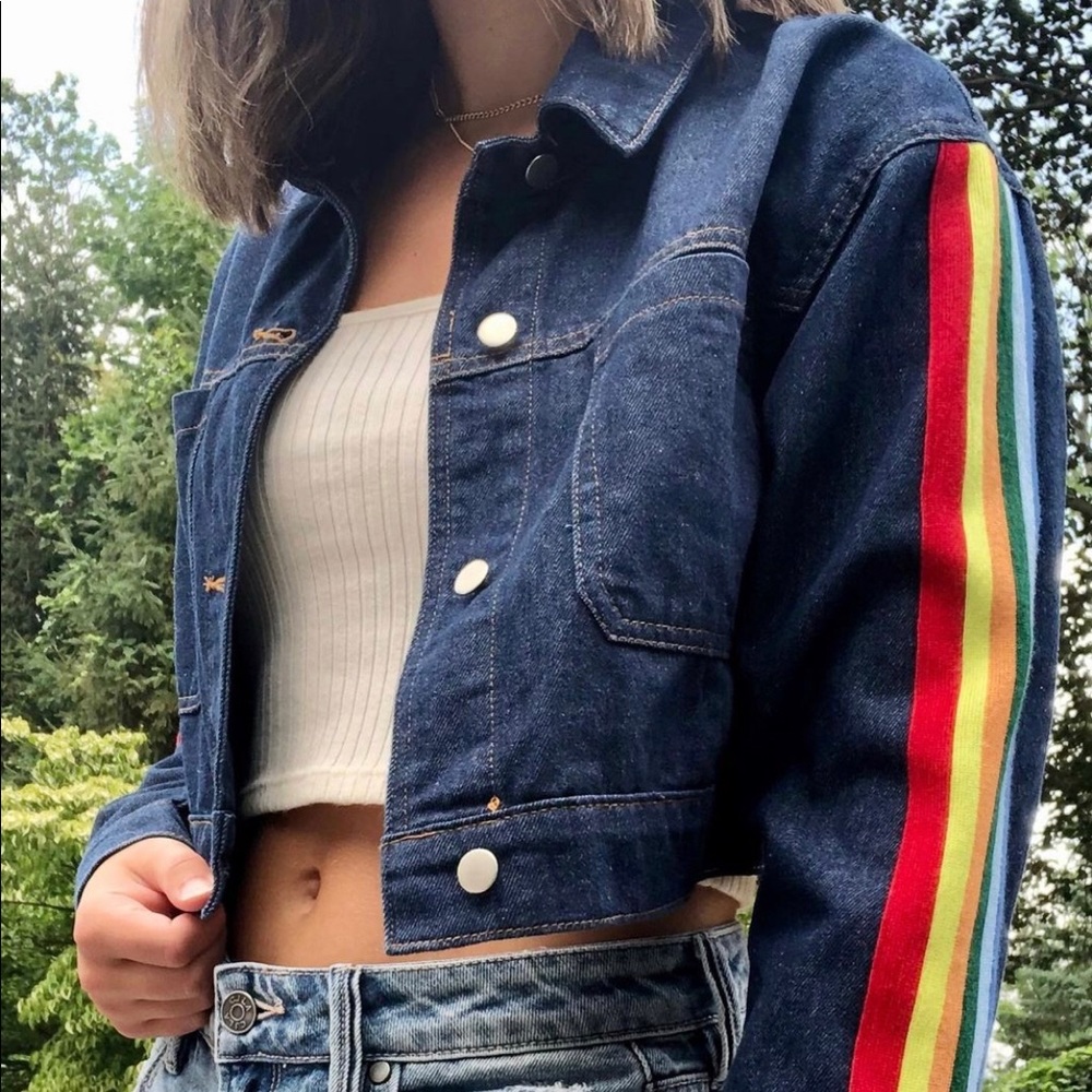 Rainbow Sleeve Jean Jacket